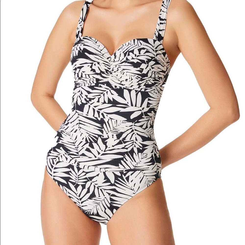 NEW Bleu by Rod Beattie Shirred Bandeau One-Piece Swimsuit
